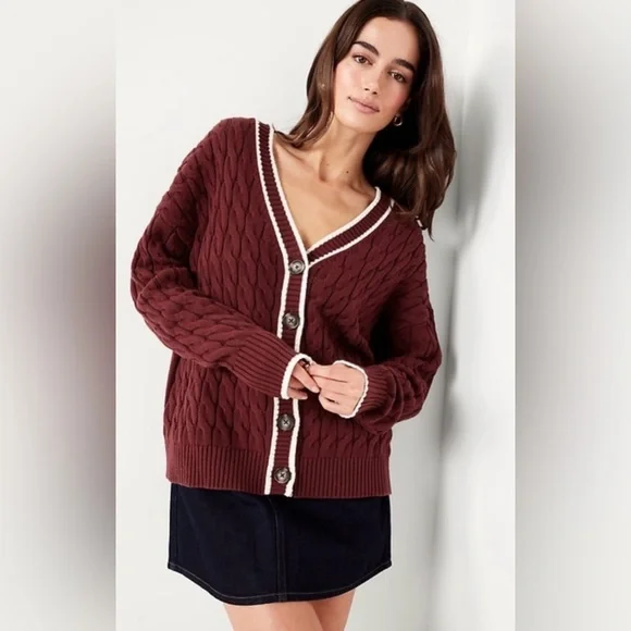 Old Navy Preppy Nautical Oversized Slouchy Cable-Knit Cardigan Sweater NEW - Picture 5 of 6